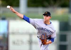 Blue Jays Top Prospect Aaron Sanchez fights his command but seems to have little trouble with opposing batters. (Photo Courtesy of Mark J. Rebilas: USA Today)